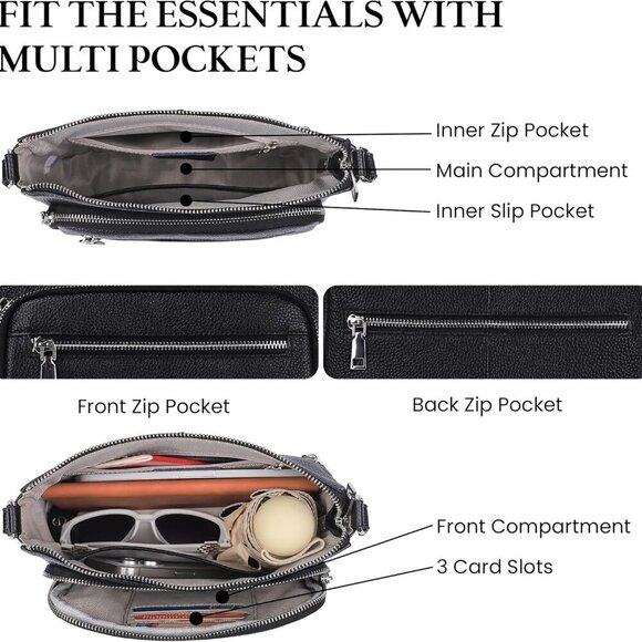 Genuine Leather Crossbody Bags for Women Medium Size RFID Blocking Leather Purse - Picture 3 of 7